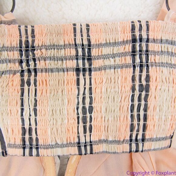 NEW Free People Bridget Mini Dress plaid, smocked split open back, S - Picture 12 of 16